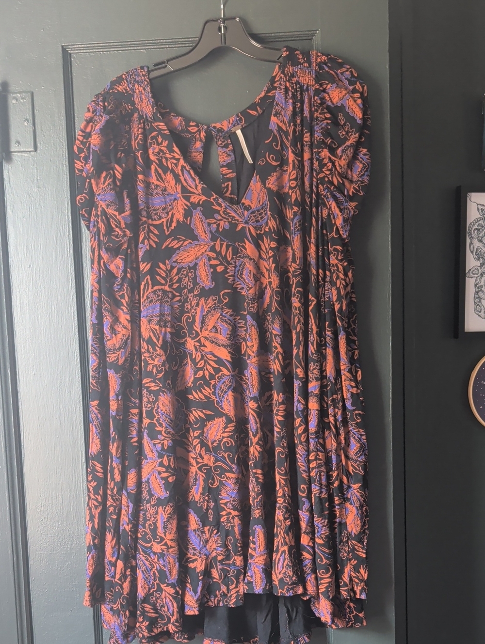 Free People Floral Puff-Sleeve V-Neck Dress